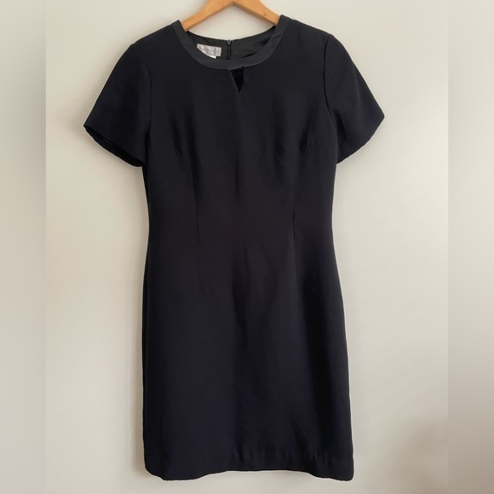 Worthington Pencil Straight Dress Short Sleev Keyhole Neckline Sz 12 Black Lined
